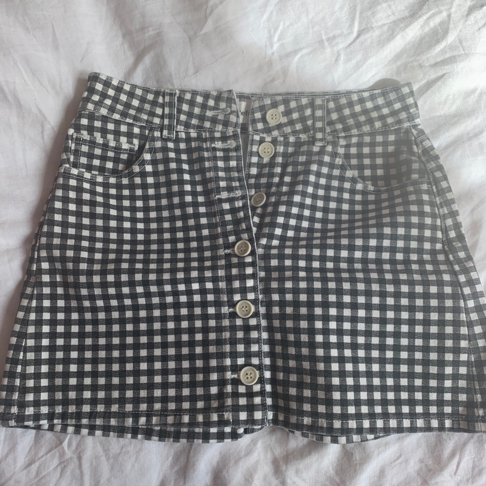 Reformation Gingham denim button up min skirt 26